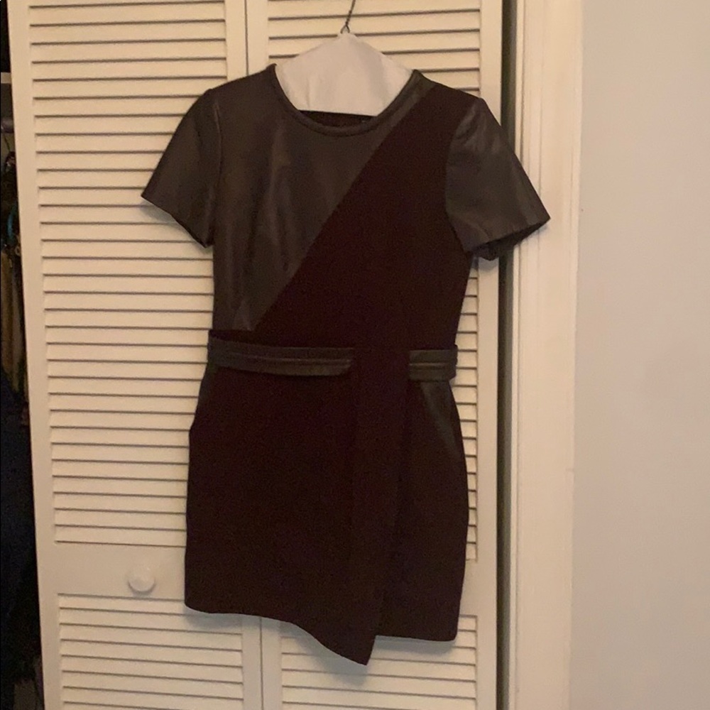 The Kooples leather panel crepe dress